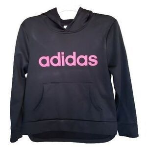 Adidas Girls Pullover Hoodie Sweatshirt Black Pink Med NWOT